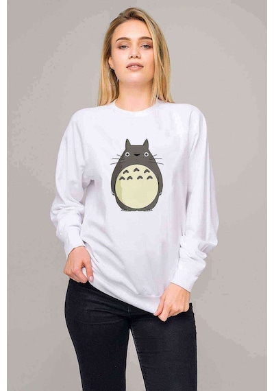 My Neighbor Komşum Totoro Baskılı Beyaz Kadın Sweatshirt (528333671)