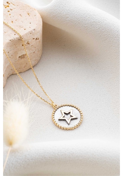 14 Ayar Altın Çerçeveli Yıldız Kolye Sarı Altın