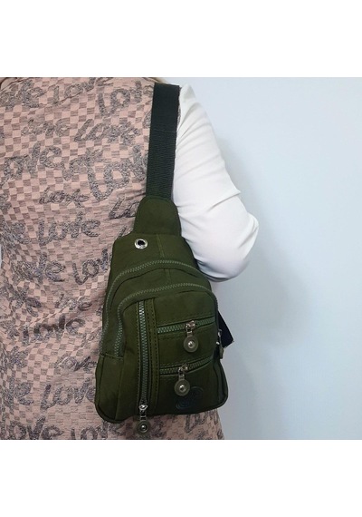 Fiyra Bb1 Haki Renk Krinkıl Kumaş Beş Bölmeli Body Bag Bayan Çanta Haki