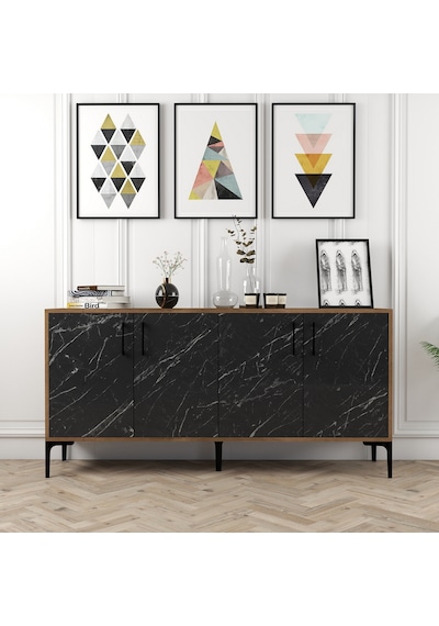 Kiev 160cm Konsol - Ceviz / Siyah Mermer