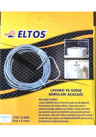 Eltos Çelik Susta Banyo Lavabo Açma Teli Gider Açıcı 8 M