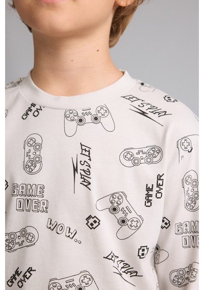 Defacto Regular Fit Uzun Kollu Üst Lastikli Paça Alt Baskılı 2li Pijama Takımı Erkek Çocuk I1445a826augr503 Gri-gr503