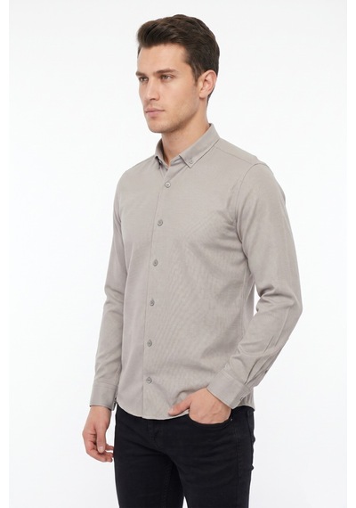Advante Erkek Spor Slim Fit Uzun Kol Petek Dokulu Gömlek Bgl-st05483 Taş