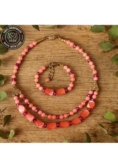 Pembe Sedef Pembe Kuvars Aşk Ve Zarafet Kolye Bileklik Seti Çok Renkli
