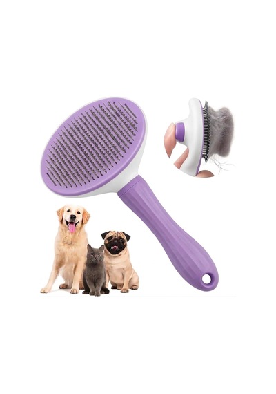 Madpet Mor Basmalı Kedi Ve Köpek Tarağı Otomatik Temizlenen Pet Fırçası Paslanmaz Çelik İğneli Erg
