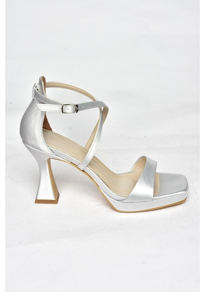 Fox Shoes S569315404 Gümüş Kumaş Kalın Topuklu Ayakkabı Gümüş