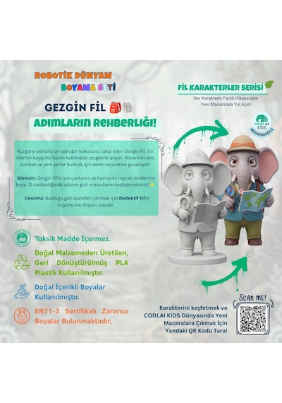 Codlaı Kids Robotik Dünyam 3d Boyama Seti - Çocuklar İçin Eğitici Yaratıcı Oyuncak Boyama Kiti - Gezgin Fil