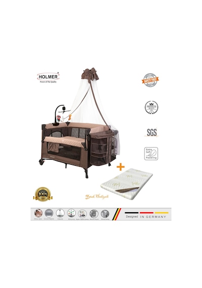 Holmer Yatak Hediyeli Coolstyle Maxi Cibinlikli Dönenceli Anne Yanı Park Yatak 70x110cm + Yatak