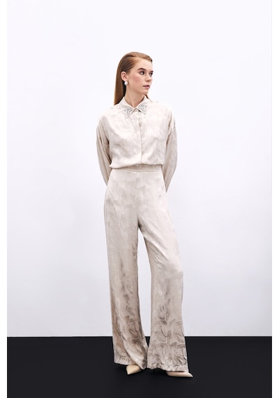 Sateen Jakarlı Salaş Pantolon - Bej