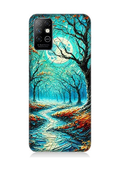 İnfinix Note 8 Uyumlu Buzlu Ormanda Sonbahar Yolu Desenli Silikon Kılıf Çok Renkli