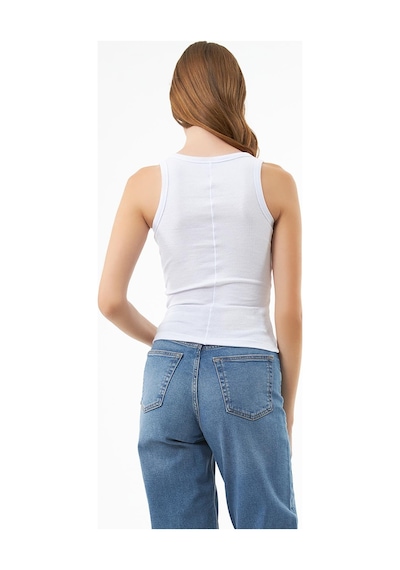 Cottonhill Beyaz Pamuklu Kalın Askılı Fitilli Kadın Atlet Beyaz
