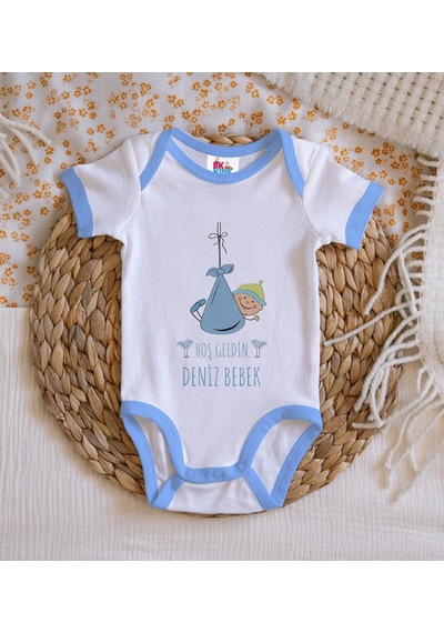 Bk Gift Bk Kids Hoş Geldin Bebek Tasarımlı Mavi Bebek Body Zıbın-9 0-3 Ay
