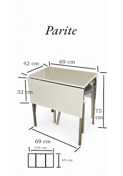 Table Plıante Katlanır Kanatlı Beyaz Masa Beyaz - Gri