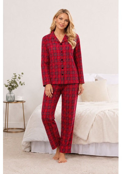 Kadın Ekose Desenli Pijama Takımı Lacivert - Kırmızı