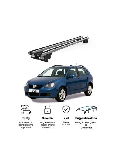 Venüs Volkswagen Polo 2001-2009 Uyumlu Gri Ara Atkı Port Bagaj Tavan Barı