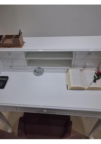 Çalışma Masa Sandalye 90659 Model Parlak Beyaz Lake Boyalı Masa Gökyüzü Sandalye Beyaz