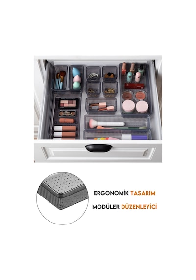 Modüler Çekmece İçi Düzenleyici - Banyo Makyaj Takı Organizer Ofis Düzenleyici 15,2x15,2cm Antrasit