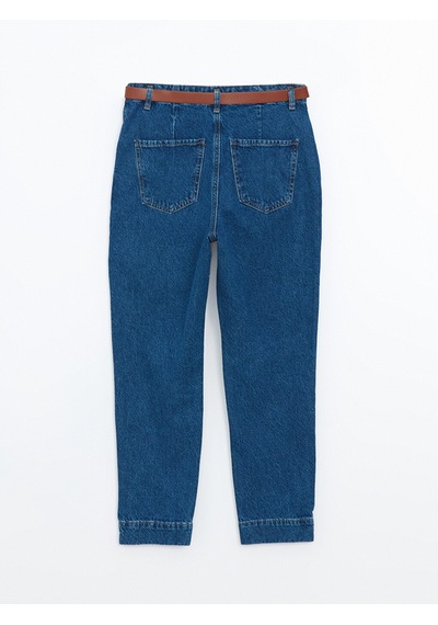 Lcw Jeans İndigo Beli Kemerli Mom Fit Kadın Jean Pantolon