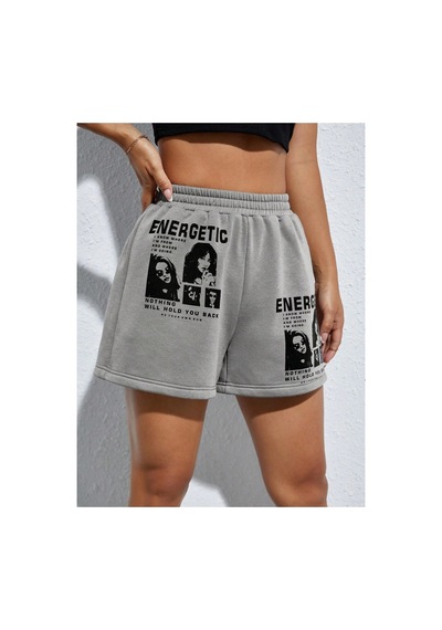 Tarzsokak Petıte Figure & Slogan Graphic Track Şort Gri