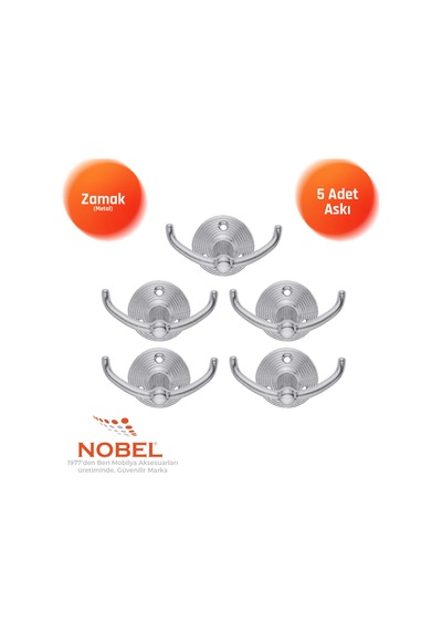 Fonksi Yonel Askı, Metal Vestiyer Askısı, Krom, Duvar Ve Dolap Askılığı 5'li Set Vidalı