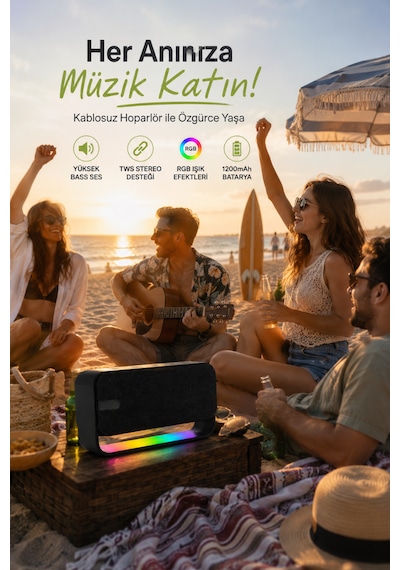Bluetooth Hoparlör Taşınabilir Kablosuz Speaker Usb/tf/tws Destekli 1200mah 12w Güçlü Bass Ses Bombası