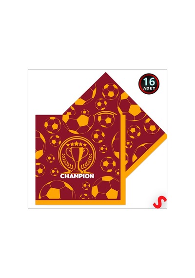Futbol Temalı Sarı Kırmızı Champion Peçete - 33 Cm X 16 Adet