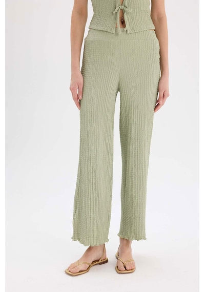 Defacto Wide Leg Geniş Paça Beli Lastikli Basic Düz Bürümcük Pantolon D3570AX24AUGN1105 Yeşil