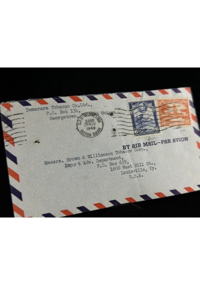 Uçak Postası Air Mail 1948 Yılından Georgetown British Guiana'dan Usa Amerika'ya Postalanmış 6 Ve 12 Cent Pullu Zarf