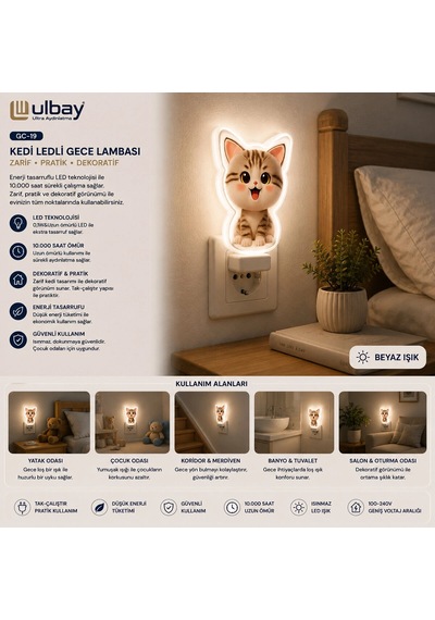Bay 10 Adet Kedi Ledli Gece Lambası Gc-19 Bx40 Najmaddin Standart