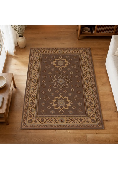 Kartela Halı Rustik Halı Jüt Taban Dokuma Halı Kahverengi - 100 X 150 Cm