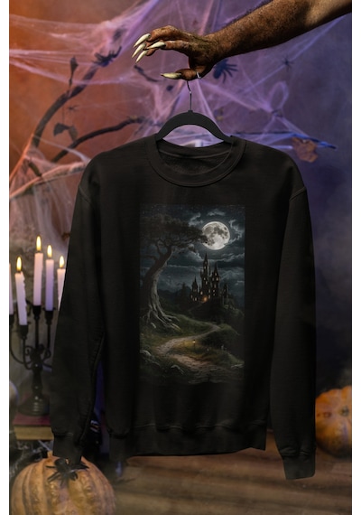 Magors Stil-x Halloween - Cadılar Bayramı Baskılı Unısex Sweatshırt, 3 İplik Şardonlu Siyah-8 Magors Stil-x Halloween - Cadılar Bayramı Baskılı Unısex Sweatshırt, 3 İplik Şardonlu Siyah-8