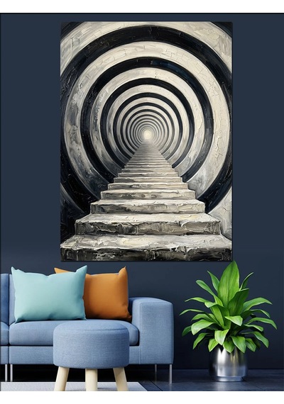 Sonsuz Spiral Merdiven Optik İllüzyon Dekoratif Kanvas - Mdf Ahşap Tablo