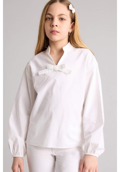Defacto Regular Fıt Poplin Uzun Kollu Bluz Kız Çocuk G7550a826spwt34 Beyaz-wt34