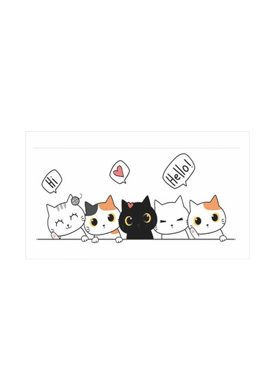 Sevimli Kediler Kapı Duvar Çocuk Odası Sticker 86x38 Cm