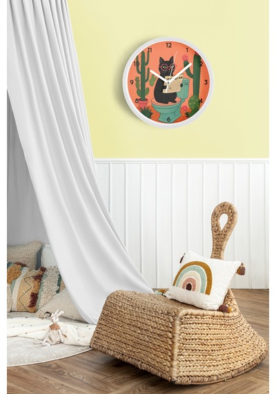 Soyut Kedi Modern Tasarım Duvar Saati - 25cm - Önü Camlı Beyaz Kasa - Sessiz Mekanizma-jh0368 Beyaz