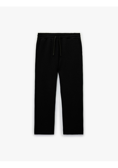Koton Regular Fit Cepli Dokulu Beli Bağcıklı Eşofman Altı Siyah 6wam40054mk Siyah