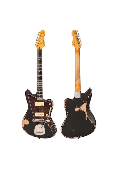 Vintage V65 Icon Vibrato Elektro Gitar - Distressed Black