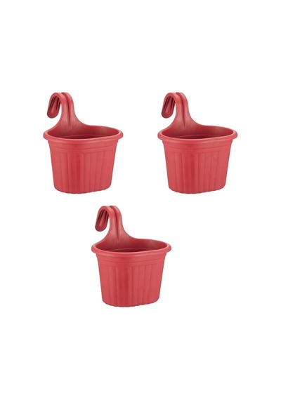 Tom1 Askılı Balkon Saksı 3 Litre, 3 Adet Kırmızı Renk 22,2 Cm Askılı Tasarım 001