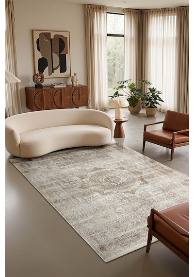 Matris Mı005r Krem Kahve Halı Modern Pamuk Taban Akrilik Tozuaz Salon Yatak Odası Koridor Halısı-1333