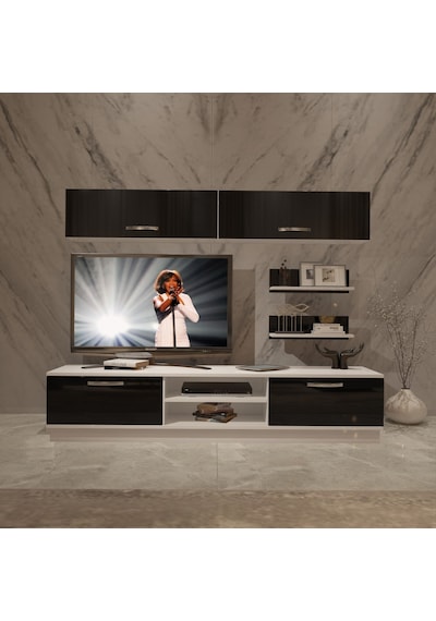 Decoraktiv Eko 5b Mdf Dvd Tv Ünitesi Tv Sehpası - Beyaz Siyah Beyaz - Siyah