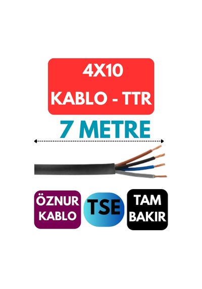 Öznur 4x10 Ttr Kablo Metre Seçenekli Siyah - 7 Metre