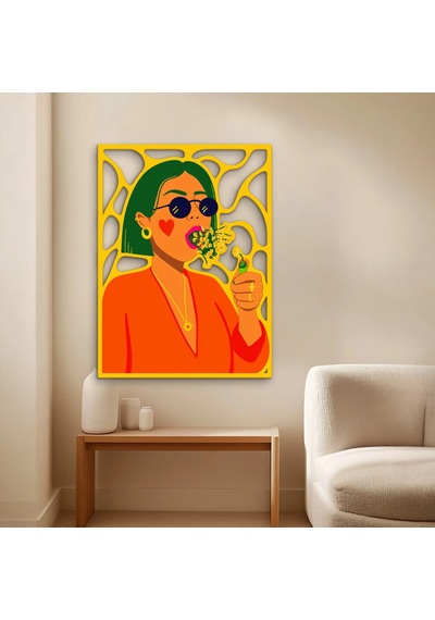 Çiçek Üfleyen Yeşil Saçlı Kadın - Metal Tablo - Dec0385 48 X 65 Cm Çok Renkli