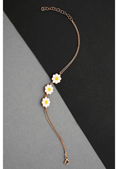 Gümüş Üçlü Rose Papatya Dizisi Bileklik -  B076401