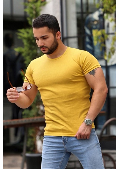 Madmext Madmext Bisiklet Yaka Sarı Basic Tişört 4077-sarı Sarı