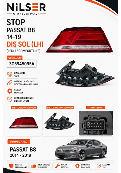 Volkswagen Passat B8 Stop Sol Dış 14-19 Comfortline Ledli