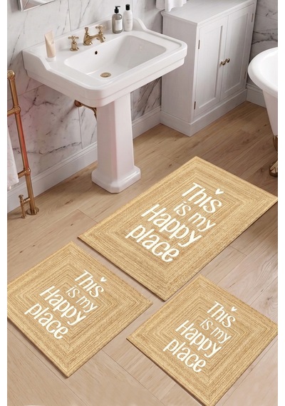 Matted 60x100 50x60 50x60 Kaydırmaz Tabanlı 3'lü Banyo Paspas Seti Takımı Sarı