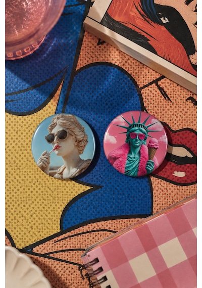 Mashspot 5'li Pop Art Heykel Rozet Seti 58 Mm Renkli Sanat Temalı Buton Rozet Çok Renkli