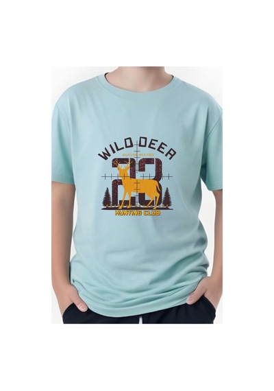 Panios Kids Hunting Club Baskılı Erkek Çocuk Yuvarlak Yaka Kısa Kollu T-shirt Mint Yeşili