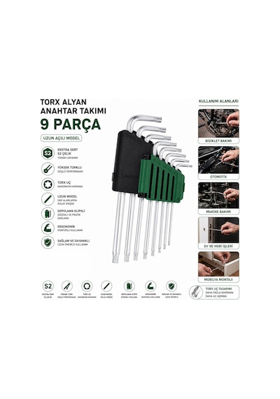 Bosch 1 600 A02 Z9c 9 Parça Uzun Yıldız Alyan Anahtar Takımı - Krom- 6'li Paket