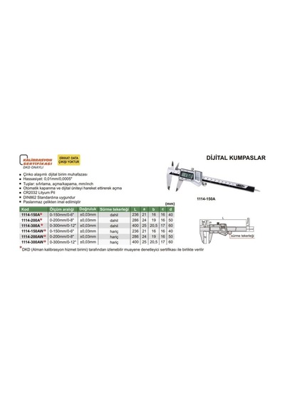Insize 1114-150a Dijital Kumpas, Sert Çinko Kasa 150 Mm